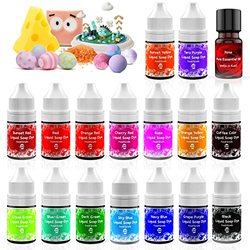 Seifenfarbe Set,16 Farben Flüssige Seifenfarben für die Seifenherstellung Lebensmittelqualität Flüssigseifen Farbe Pigment für Schleim,Badebomben,Badesalze,Epoxid Harz, Eierfärben,Ostereier