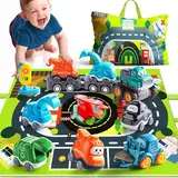 lerrbo 6 véhicules Avec remorque, Carte et Feux de Circulation Jaunes, Tapis de Jeu et Sac de Rangement, Jouets Pour bébé de 1 à 2 Ans et 3 Ans, Cadeau d'anniversaire Pour garçon de 1 à 2 Ans.