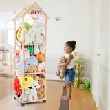 Holz Kuscheltier Aufbewahrung, Stofftier Aufbewahrung Mit 360°Bremse-Ausgestattete Räder,150 * 40 * 40cm Plüschtier Aufbewahrung für Kinderzimmer, Spielzimmer, Wohnzimmer usw