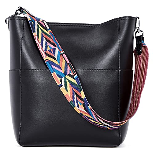 BOSTANTEN Handtasche Damen, PU Leder Schultertasche Umhängetasche Frauen Shopper Hobo Tasche Groß Crossbody bag mit Zwei Schultergurte(Schwarz)