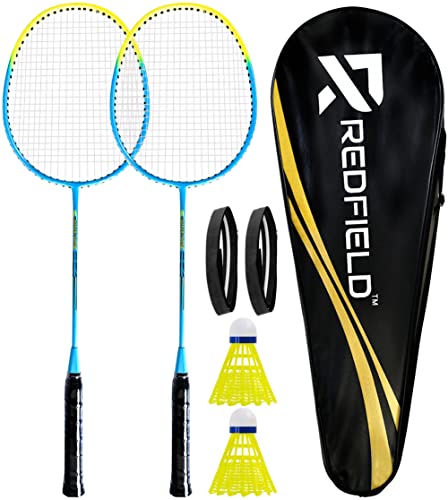 Redfield Badminton Set, 2 Badmintonschläger, 2 Federbälle, Tragetasche, 2 vorinstallierten Griff, Federball Set für 2 Spieler, Badminton Schläger, Federballschläger Set fur Sport und Unterhaltung