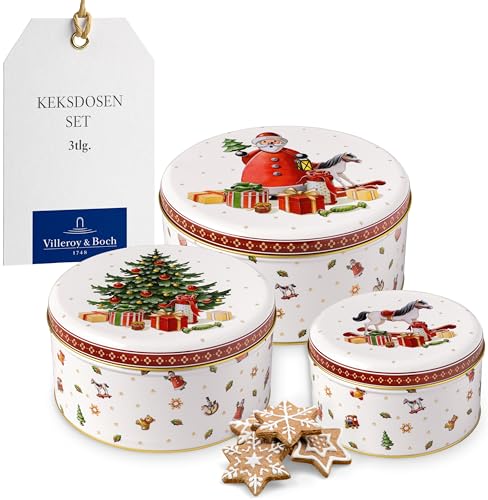 Villeroy & Boch – Winter Collage Keksdosen-Set 3 teilig Bunt, Gebäckdosen, Vorratsdosen, Plätzchendosen, Blechdosen, Keksdosen 3er Set, Weihnachtsdosen, Metall