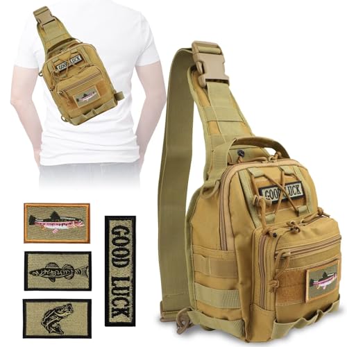 Dovesun Kleiner Angelrucksack, Fliegenfischen Sling Pack Wasserdichter Angelrucksack Angeltaschen für Fliegenfischen Khaki