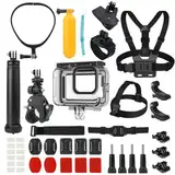 Adaptom Zubehör Set Kit Bundle für Action Kamera, Wasserdichtem Gehäuse für GoPro Hero 12 Hero 11 10 9, Brustmontage Selfie Stick Kompatibel mit GoPro Max Hero 11 10 9 8 7 6 5 Fusion Insta360 DJI Osmo