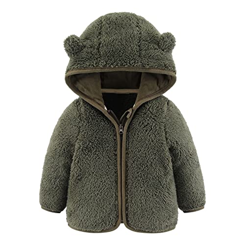 2024 Neu Neugeborene Baby Mädchen Jungen Jacke Bär Ohren Outwear mit Kapuze Reißverschluss Warm Fleece Wintermantel Jungen, Armee grün, 0-6 Monate