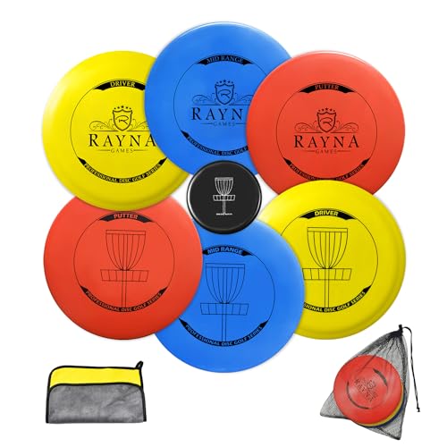 RAYNA GAMES 6 Stück Disc Golf Scheiben Set, Professional Disc Golf Set,Reguläre Größe Discgolf Scheibe für Erwachsene,Putter Midrange Driver Disc Perfect Outdoor Spiele