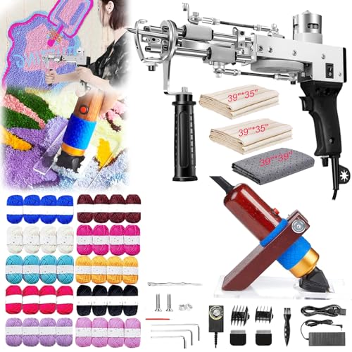 Tufting Gun, Tufting Set Tufting Machine Teppich Tufting Pistolen Teppichschneider für Schnittflor und Schlingenflor 40 Rollen Garn mit Tufting Tücher Tufting Pistole Teppichherstellungsset