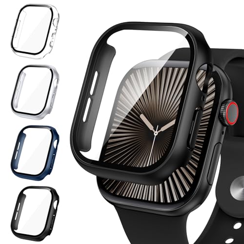 Neitra 4 Stück Hülle für Apple Watch Series 10 46mm Schutzhülle mit HD Glass Displayschutzfolie,Hart PC Voller Körper Kratzfest Gehäuse Cover für Apple Watch 46mm 2024,Smartwatch Zubehör für Mann Frau