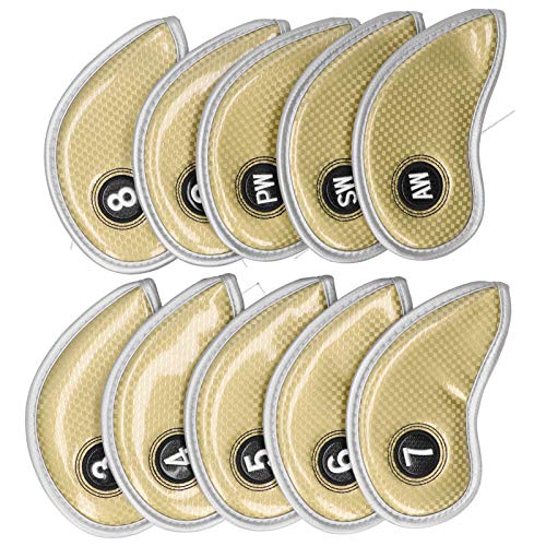 Lufodon Golf Iron Covers Crystal PU Material wasserdicht und staubdicht robust und verschleißfest Golf Protector 10pcs/Set Iron Head Covers Gold/Silber (Gold)