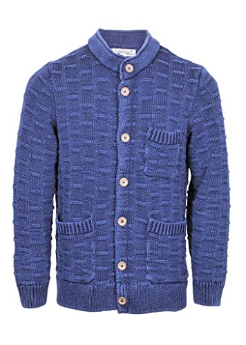 Piece of Blue Herren Strickjacke 100% Baumwolle, Schwerer Strick Gr.M, Gr.L, Gr.XL, Gr. XXL, Gr.XXXL, Farbe:Indigo, Größe:XL