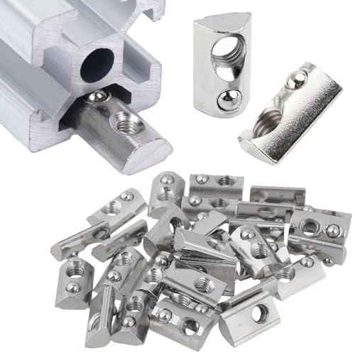20 Stück M8 Nutenstein mit kugel Nut 8 für 4040 Alu Profil mit Zentrierung Federkugel, 40-Serie Nutenstein M8 Gewinde, Kohlenstoffstahl Gleitmutter T Nutsteine Set für Alu C Profil 3D Drucker CNC