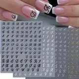 BelleVive 4 Bögen Nagelaufkleber mit englischen Retro-Buchstaben für Nagelkunst, 3D, selbstklebend, Nagelabziehbilder, personalisierte Buchstaben-Nagelkunstaufkleber, DIY-Maniküre-Tipp