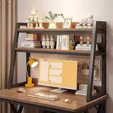 DXYQXL Metallrahmen Schreibtisch Aufbewahrung Organizer – freistehendes Holz Arbeitsplatte Bücherregal mit 2 Ablagen für Home Office – Desktop Bücherregal Rack