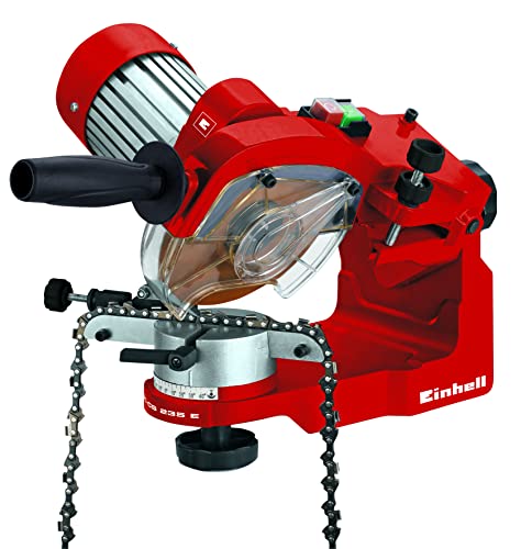 Einhell GC-CS 235 E Sägekettenschärfgerät (235 W, 3.000 1/min, Kettenspannvorr., Schleifscheibe, Beleuchtung, schwenkb. Schleifkopf, Tiefenbegrenzung), Rot