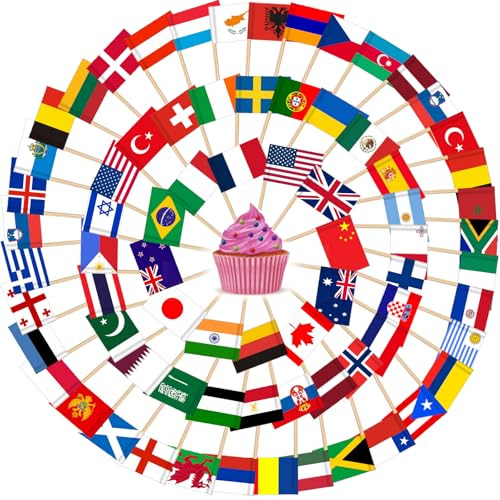 AhfuLife 100 Länder Internationale Zahnstocher Cocktail Flagge, 100 Länder Weltflaggen Fahne Zahnstocher für Damen Fußball EM Eurovision 2025 WM Olympische Bar Party Dekoration