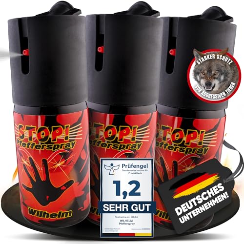 3 x Wilhelm Pfefferspray 40 ml Tierabwehr Selbstverteidigung CS Gas KO Spray hochdosiert (ca. 2 Mio. Scoville) effektives Verteidigungsspray