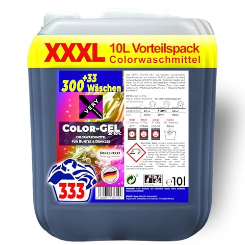 VERY Color Gel, dickflüssiges Waschmittel im 10l Vorratspack (333 Waschladungen), tiefenreine Sauberkeit dank konzentrierte Reinheitsformel, angenehmer aber unaufdringlicher Frischeduft, 20°C - 60°C