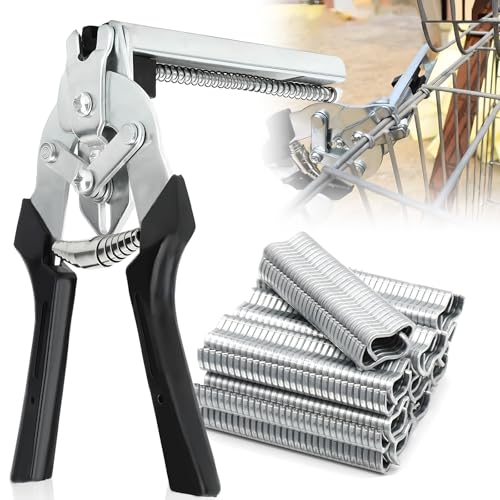 Wurstclipper Zange, Zaunzange mit 600 M-Clips, Hog Ringzange, Hog Ring Pliers, Nagelringzange, Drahtbefestigungszange, Hog Ring Zange