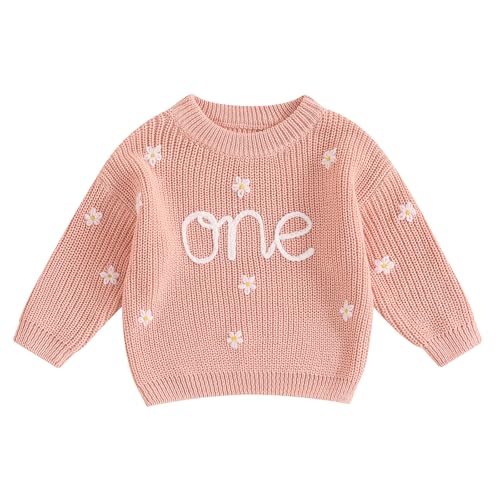 L&ieserram Baby Mädchen Jungen 1. Geburtstag Gestrickt Pullover Jumper Langarm Strickpullover Pulli Kleinkinder Kleidung Outfit Knitted Sweater 1 Jahr (Gänseblümchen - Pink, 9-12 Months)