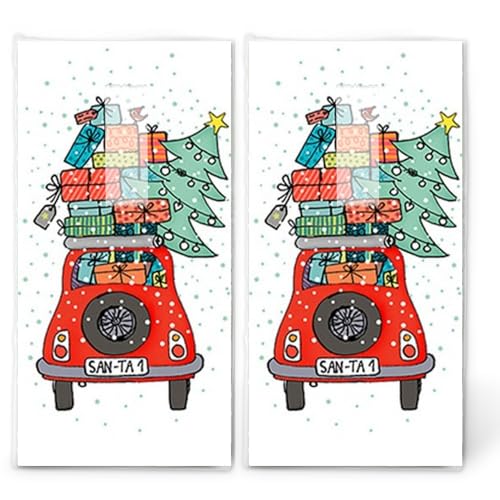 20 einzelne Taschentücher Weihnachten Santas Auto. 2 Packungen mit 10 einzelnen Papiertaschentücher bedruckt als Geschenk.