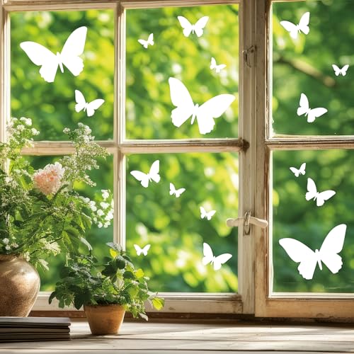 Wandtattoo Loft Fensterbilder Frühling Selbstklebend mit Schmetterlingen – 20 weiße Sticker & Wiederverwendbar – Deko Frühling, Frühlingsbild Fenster, Fensterdeko Frühling, Fensterbilder Ostern