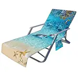 Fansu Ozean Schonbezug für Gartenliege Frottee Liegenauflage Garten Sonnenliege Handtuch mit 2 Taschen Stuhl Strandtuch für Schwimmbäder Strände Gartenhotels (Delfin,75x210cm)