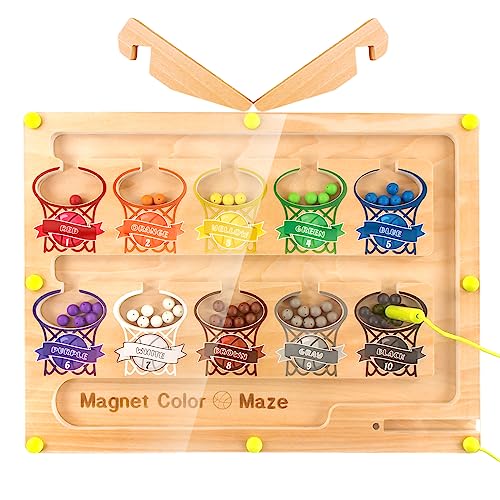 Montessori-Spielzeug für 3+ Jahre alt, magnetische Farbe Perlen Labyrinth hölzerne Magnet Puzzle Board mit 2 Tray, Vorschule Lernen Aktivitäten Feinmotorik Spielzeug für Kinder im Alter von 3-5