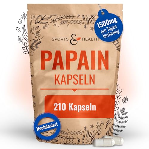 Papain Kapseln – 210 Carica Papaya Enzym Kapseln – hochdosiert – 1500mg pro Tagesdosierung – Papaya Enzyme ohne Zusätze – Papaya Verdauungsenzym – Papain