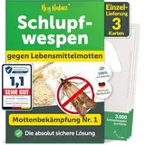 Schlupfwespen gegen Lebensmittelmotten - 1 x 3 Karten - Mit Schlupfwespen effektiv Lebensmittel-Motten bekämpfen - Alternative zu Lebensmittelmotten Falle, Mottenkugeln & Mottenspray