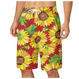 Männer Kurze Kleidung mit Print Männer Casual Blumendruck Shorts Sommer Hawaii Urlaub Strand Blumenhose Herren Kurze Sporthose Shorts für Festivals Party (Red, M)