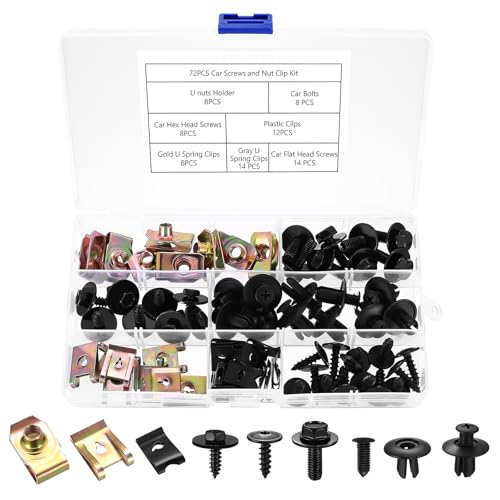 72 STK Karosserieschrauben Set, Blechmutter Schraube Mutter Clip Kit, Blechmuttern KFZ Auto Body Fender Undertray Blechschrauben, U Typ Auto Befestigung Clips, Metall Kotflügelclips Befestigungsclips