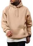 JMIERR Baumwolle Hoodie Herren Freizeit Sweatshirts mit Taschen 2024 Winter Langarm Pullovers mit Kordelzug Männer Kapuzenpullover Hellbraun M