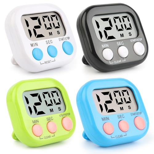 VFANDV Eieruhr Digital 4 Stück, Magnetische Stoppuhr Küchentimer Kleine Kinder Zeitschaltuhr mit Einklappbarer Ständer Countdown Kurzzeitwecker Digitaler Timer für Küche Schule und Sport