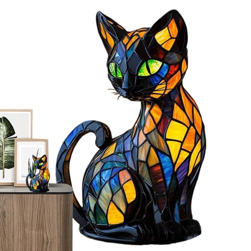 kinrguiyuez Tischlampe mit Tiermotiv, Buntglas-Tierform, Tischlampe aus gebeiztem Harz, Vintage-Stil, handgefertigte Skulptur-Lampe, Schlafzimmerornament, Nachtlicht für Nachttisch, Schreibtisch