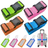 Snarflun 4 Stück Koffergurte Set mit 4 Gepäckanhängern – Verstellbare, auffällige Luggage Straps für sicheren Gepäckschutz und schnelle Erkennung bei Reisen