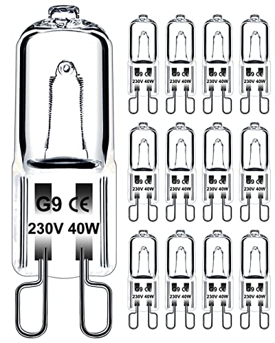 Jaenmsa G9 Halogen Leuchtmittel, Halogen g9 40w, stiftsockellampe g9, Backofen Backofenlampe 40w 300 Grad, Dimmbar Warmweiß 480lm Glühbirne für Mikrowellen Herd Deckenleuchten, 12er Pack