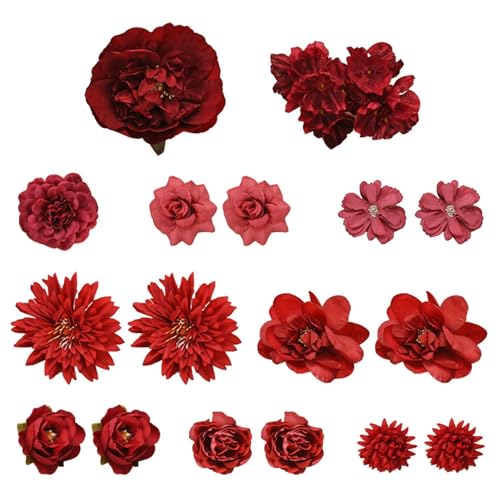 RELKLYU 17 Simulierte Blüten Im Roten Stil, DIY-Kunsthandwerksmaterialien, Die Esstische, Kuchen, Kopfschmuck Und Blumensträuße Dekorieren Können.
