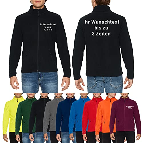 Generisch Fleecejacke mit Wunschtext auf Brust + Rücken bestickt (Schwarz, L)