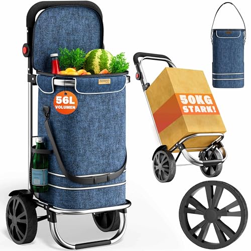 MONZANA® 3in1 Einkaufstrolley 56L bis 50 kg klappbar abnehmbare Tasche Handwagen Einkaufswagen Einkaufshilfe Roller Blau