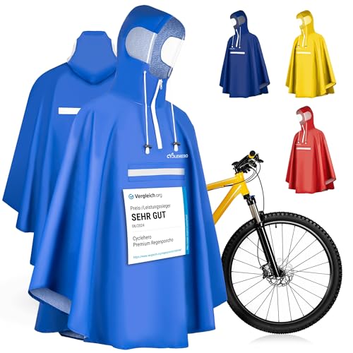 Premium Regenponcho Fahrrad wasserdicht SEHR GUT GETESTET - Regencape Fahrrad mit Reflektoren und Sichtfenster - Fahrrad Regenbekleidung als Regenponcho Damen wasserdicht, Regenponcho Herren