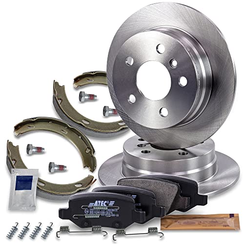 ATEC Germany Bremsenset Hinterachse inkl. Bremsscheiben Ø 258 mm Voll + Bremsbeläge Hinten + Bremsbacken Kompatibel mit MERCEDES-BENZ A-Klasse (W169), B-Klasse Sports Tourer (W245)