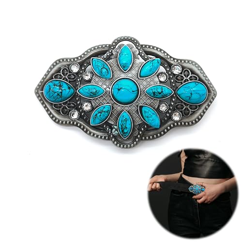 LIANCHEN Cowboy Turquoise Belt Buckle Vintage Indianer Vintage Türkis Gürtelschnalle Buckle für Wechselgürtel Oldschool Gürtelschnalle Bohemia Belt Buckle für 38mm Gürtel, Damen und Herren (Silber 1)