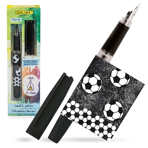 ONLINE Schreiblernfüller mit Anfänger-Feder A I Schulfüller mit coolem Fußball-Design Rechtshänder I Füller Mädchen & Jungen – robust & ergonomisch I inkl. blauer Tintenpatrone I Made in Germany