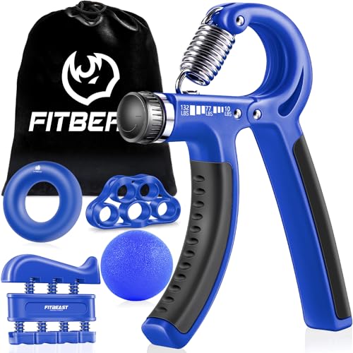 FitBeast Handtrainer Fingertrainer, Griffkraft Trainer Trainingsset - 5er-Pack, Verstellbarer Grip Trainer, Finger Trainingsgerät, Handgelenk Trainer, Trainingsring & Stressabbau-Griffkugel, Navy Blau