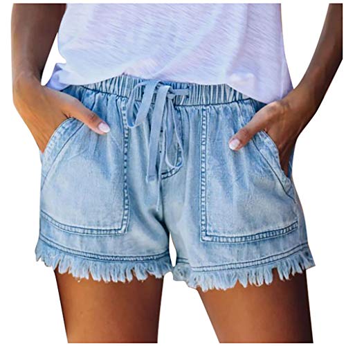 Jeans Shorts Damen mit Taschen, Jeanshose Kurz Damen Fashion Sommer Jeansshorts Leichtgewichts Printed Denim Strecken Passform Sommerjeans Vielseitig Damenjeans Elegant Shorts