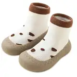 Exemaba Rutschfeste Sockenschuhe Baby Lauflerner Schuhe Kleinkind Stricken kinderschuhe Babybodenschuhe für Mädchen Junge(Weißer Leopard,Tag23/18-24M)