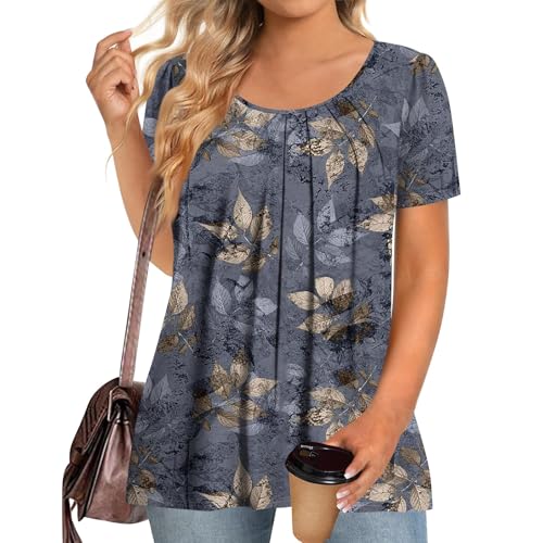 Generisch Oberteile Damen Elegant Große Größen Kurzarm Bluse Mit Rundhals Kurvige Bequeme Plus Size Elegante Kleidung Blusen Figurformung Spitzen Oberteile Damen 2Xl-5Xl