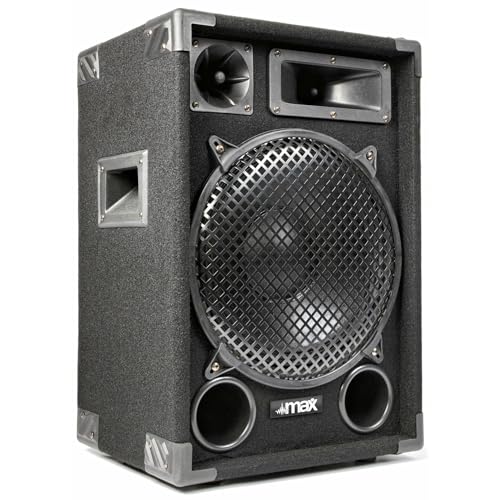 MAX MAX12 - Passive PA Lautsprecher, 700 Watt mit 12 Zoll Tieftöner, Partybox mit Griffe, Passive DJ Partylautsprecher, Disco Lautsprecherbox in Schwarz