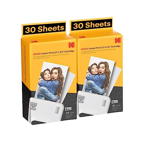 KODAK 60er Packung, Fotopapier, 54x86 mm, Patronen, All-in-One Papier- und Farbbandpatronen-Nachfüllung - Kompatibel mit Mini 2 und Mini Shot 2 Serie