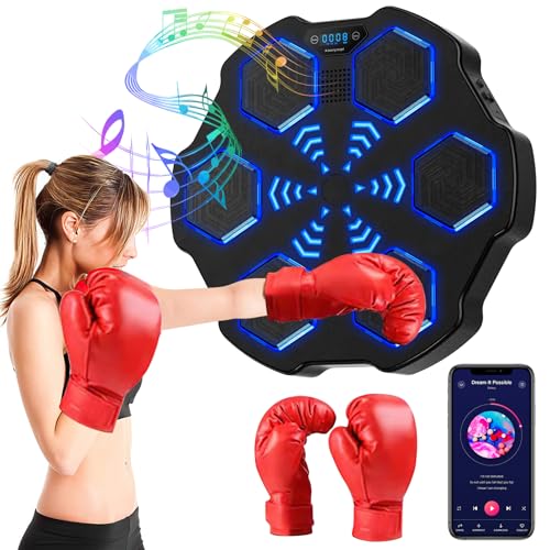 Music Boxing Machine, Smart Elektronische Boxmaschine LED Wandmontiertes Boxziel mit Musik, Unterstützt Bluetooth, Geschwindigkeitseinstellung, Kalorienzähl-Zeitmessmodus, Für Erwachsene und Kinder